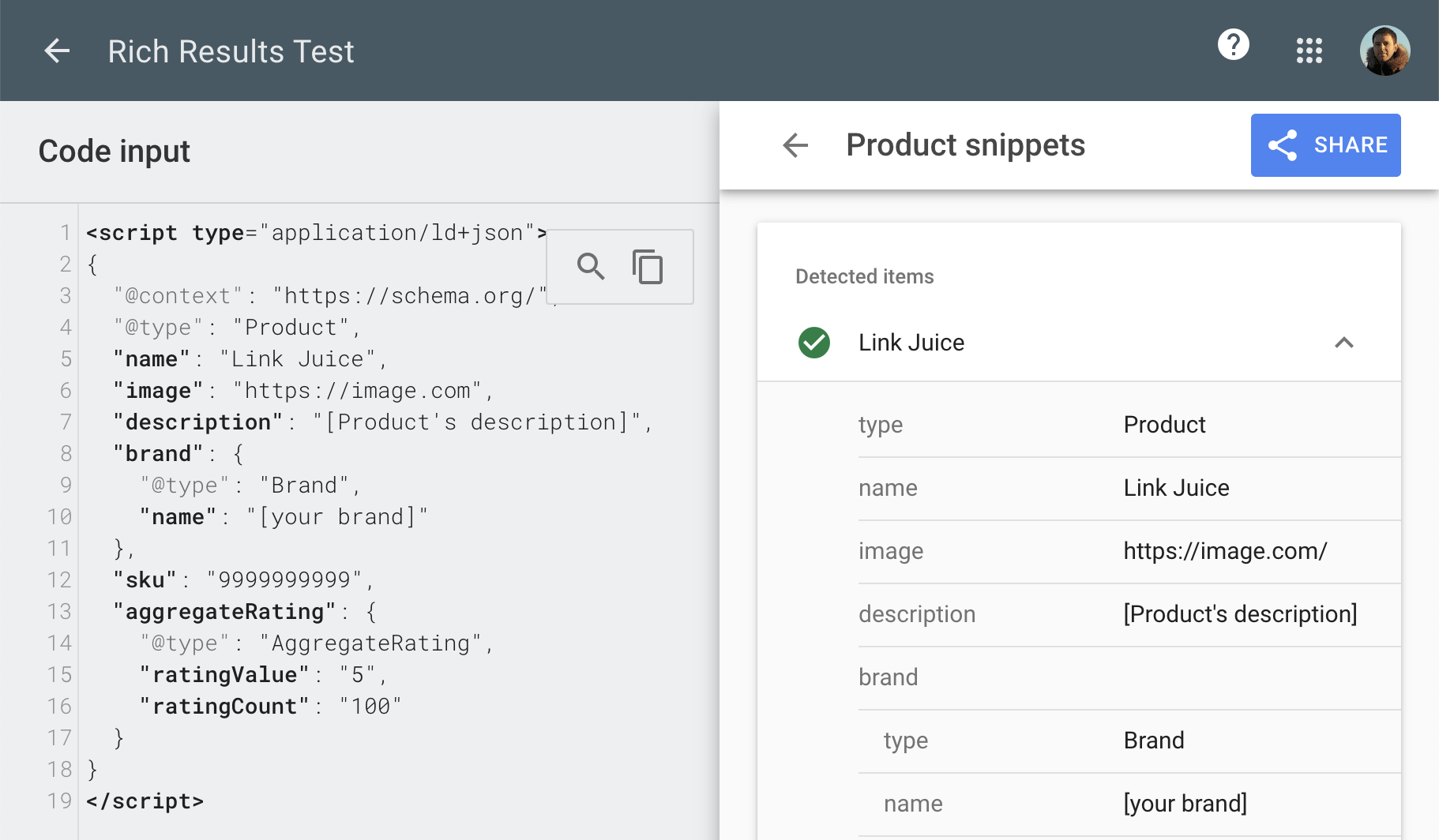 Exemple de test de code, à l'aide du test de résultats enrichis