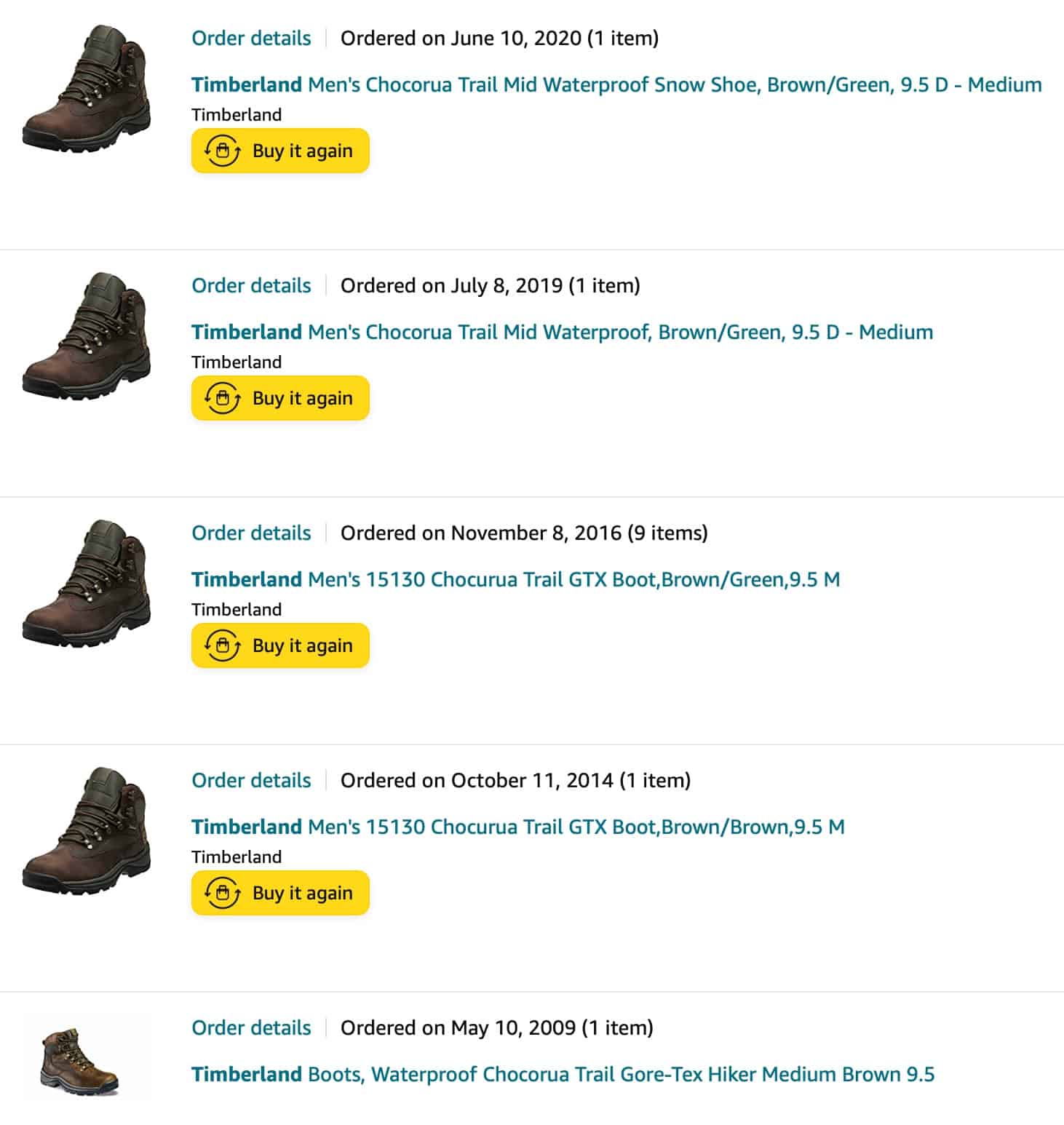 [my Timberland boot order history from Amazon]    titre=