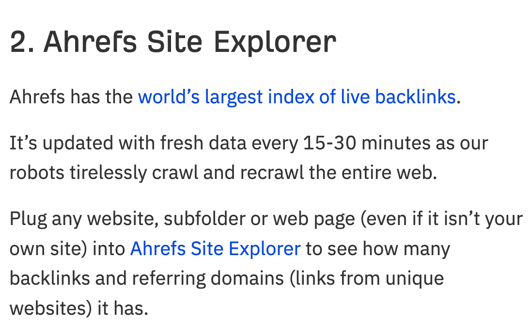 Site Explorer présenté dans un article de blog Ahrefs